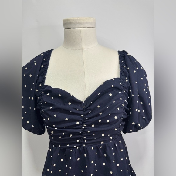 By Together Women's Polka-Dot Peplum Blouse Blue Size Medium - Picture 3 of 12